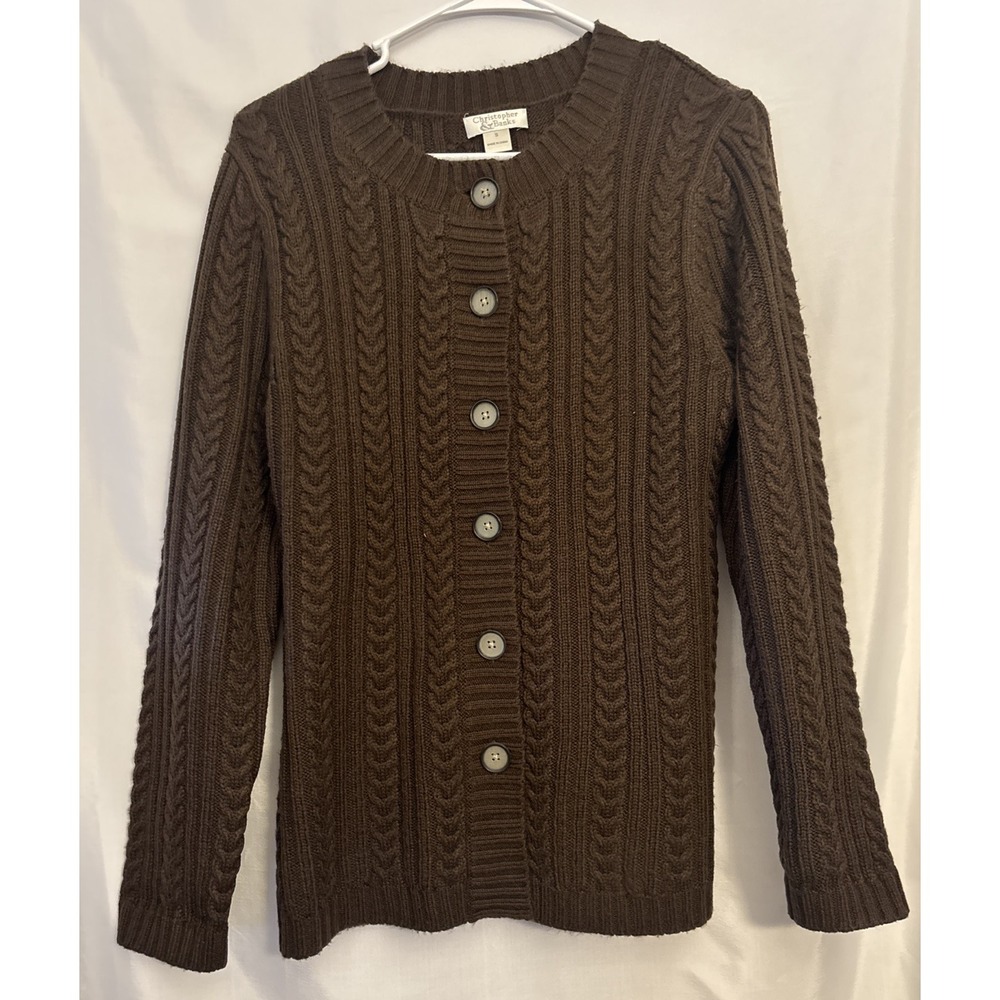 Christopher & Banks Cardigan Cable Knit Button Up Brown Sweater S